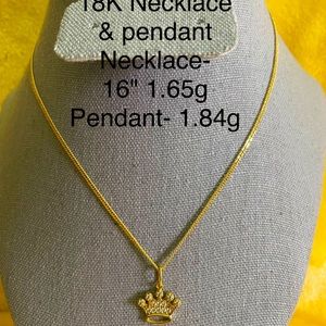 Solid 18K yellow gold necklace with pendant 16" long